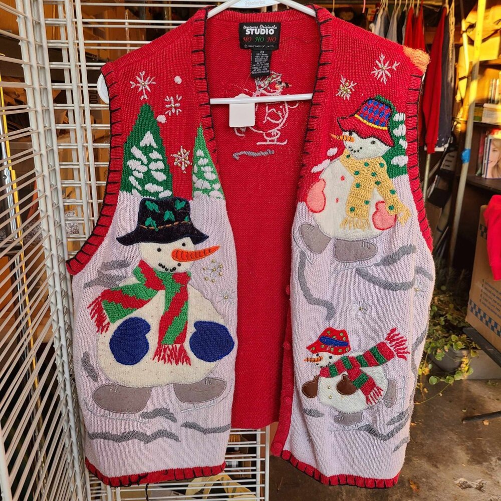 Vintage Festive Snowmen "Ugly Christmas Sweater" Vest - Womens 2X - Picture 2 of 3